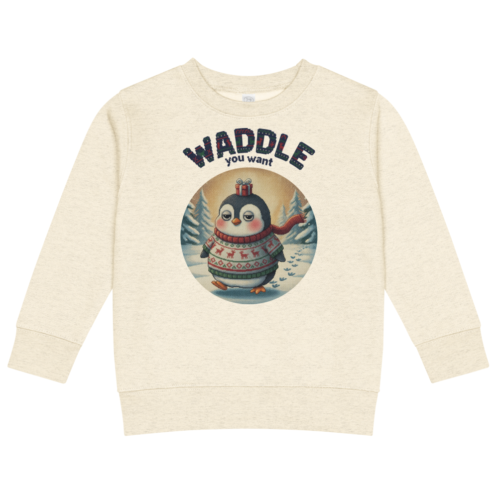 Waddle You Want Toddler Ugly Christmas Sweater | Kids Crewneck Sweatshirt, Ages 2 to 7 Natural Heather flat
