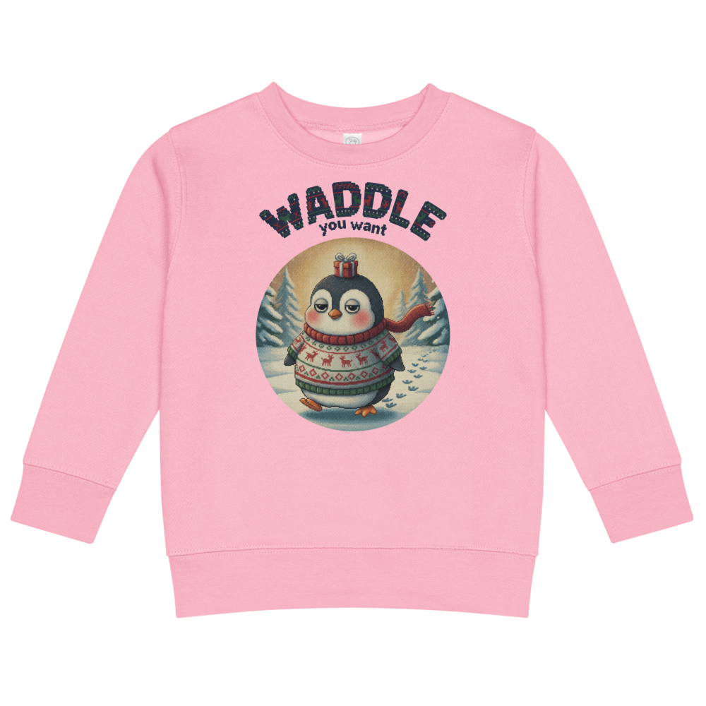Waddle You Want Toddler Ugly Christmas Sweater | Kids Crewneck Sweatshirt, Ages 2 to 7 Pink flat