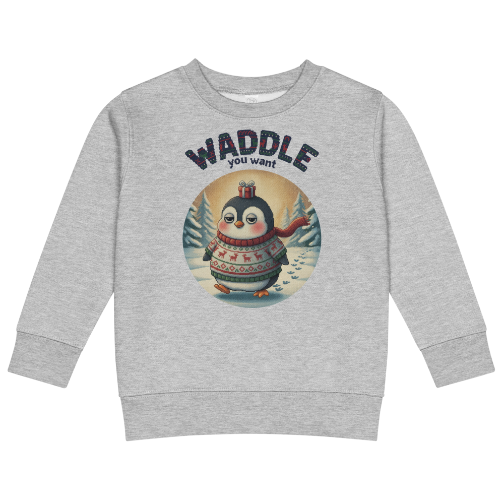 Waddle You Want Toddler Ugly Christmas Sweater | Kids Crewneck Sweatshirt, Ages 2 to 7 Heather flat