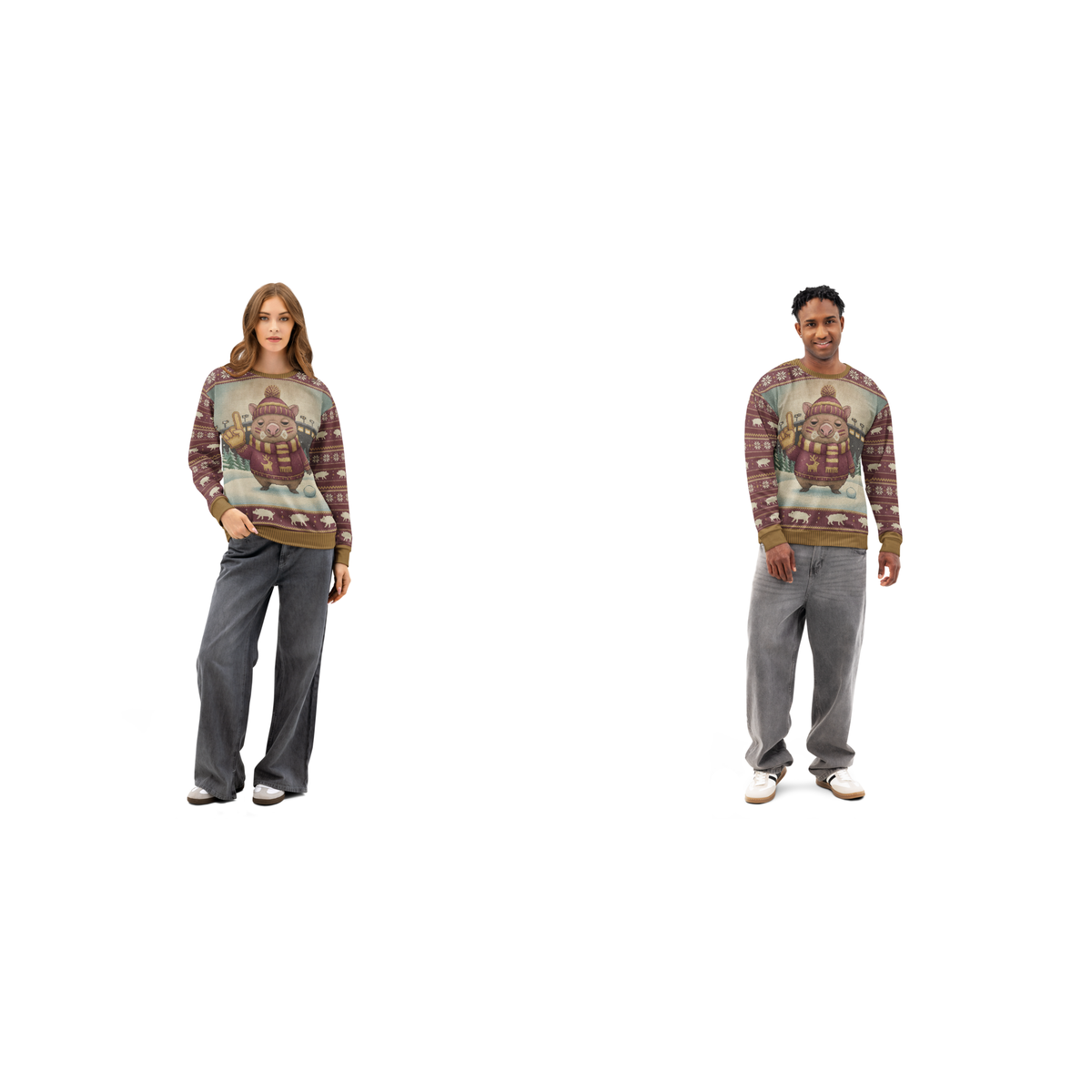 Washington Fan matching ugly Christmas sweatshirts for couples