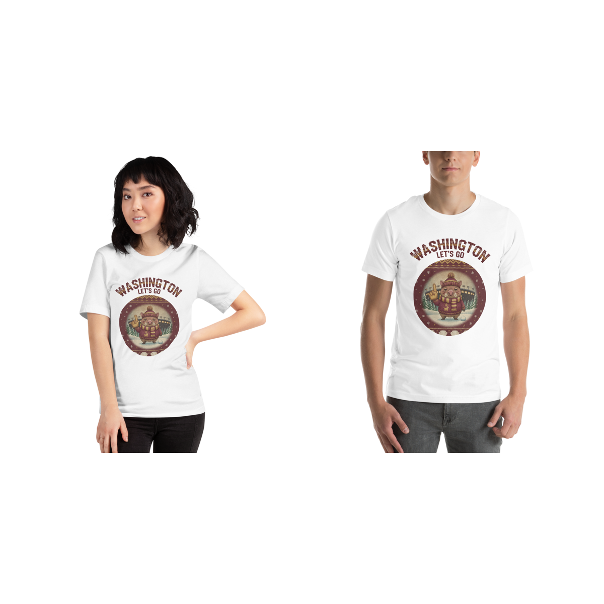 Washington Fan matching Christmas tees for couples, pure white
