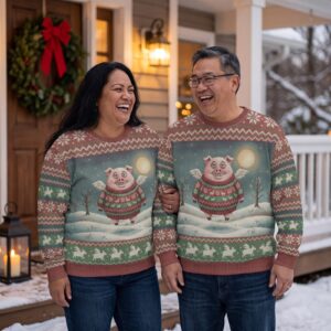 Plus size styling photo, When Pigs Fly Matching Ugly Christmas Sweaters for Couples
