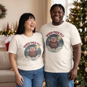 Plus size styling photo, When Pigs Fly Matching Christmas Shirts for Couples