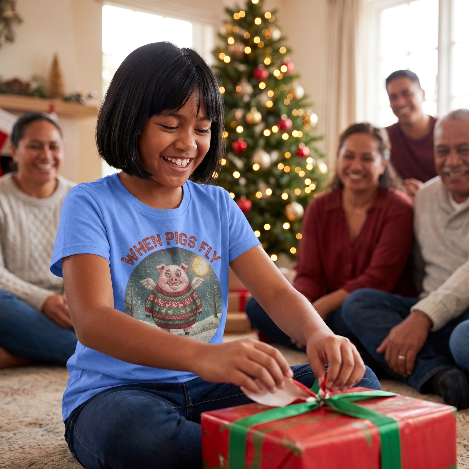 Styling photo, When Pigs Fly Kids Ugly Christmas Shirt