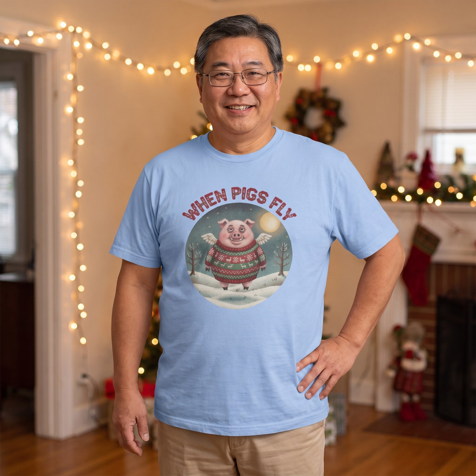 Plus size styling photo, When Pigs Fly Ugly Christmas Shirt
