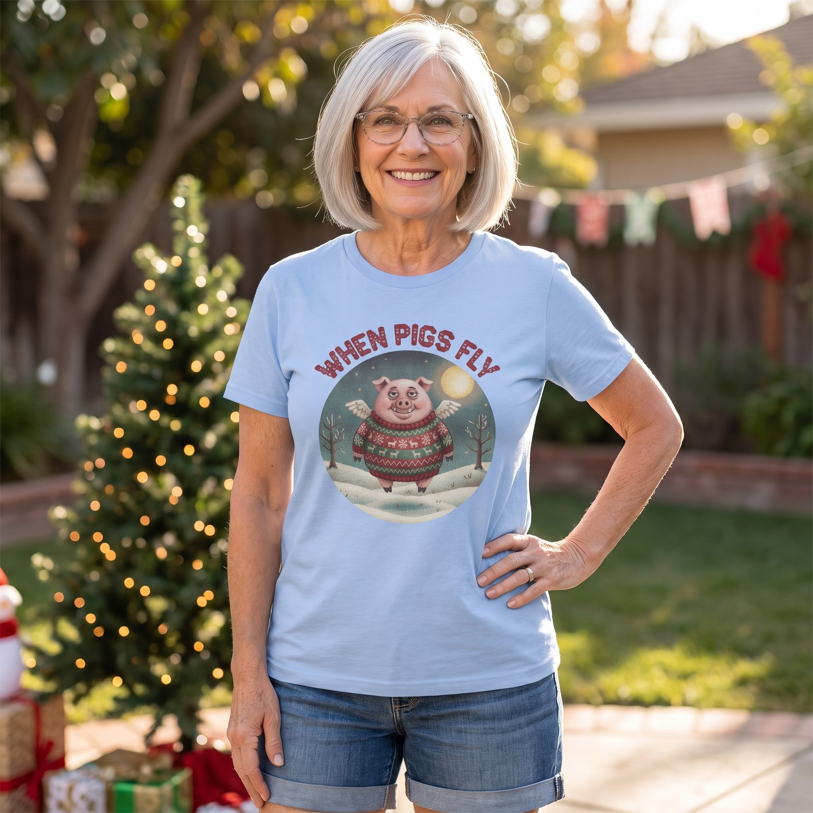 Styling photo, When Pigs Fly Ugly Christmas Shirt