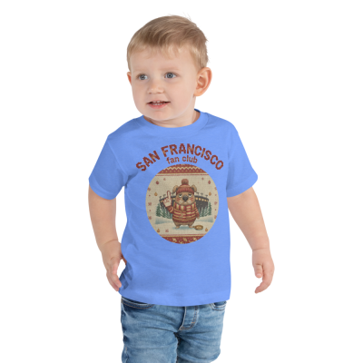 San Francisco Fan Toddler Ugly Christmas Tee — Blue model