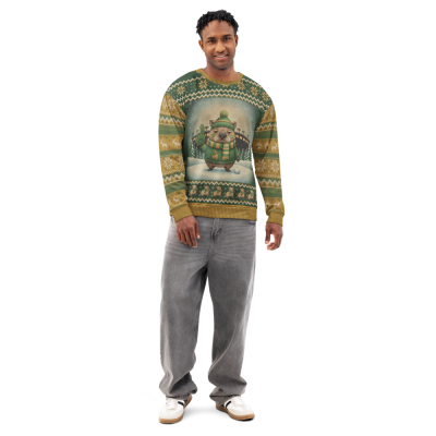 Green Bay Fan Ugly Christmas Sweatshirt on male model, front