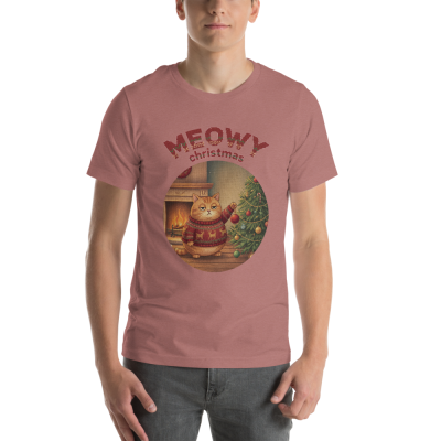 Meowy Christmas Ugly Christmas Tee — Mauve model