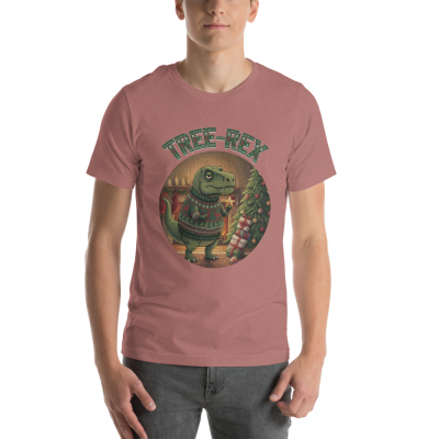 Tree-Rex Ugly Christmas Tee — Mauve model