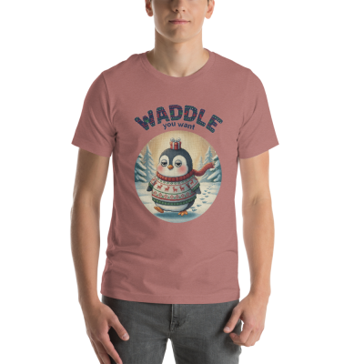 Waddle You Want Ugly Christmas Tee — Mauve model